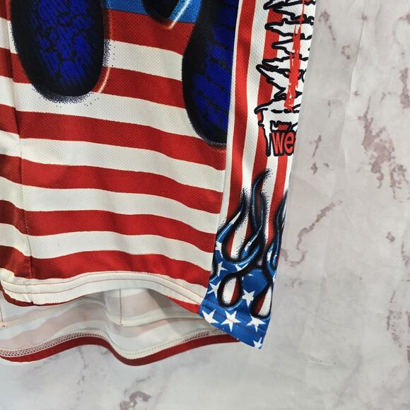 Primal Wear Cycling Jersey Mens XL Blue Red Flag Flames Bike Pockets Zip - Picture 4 of 12